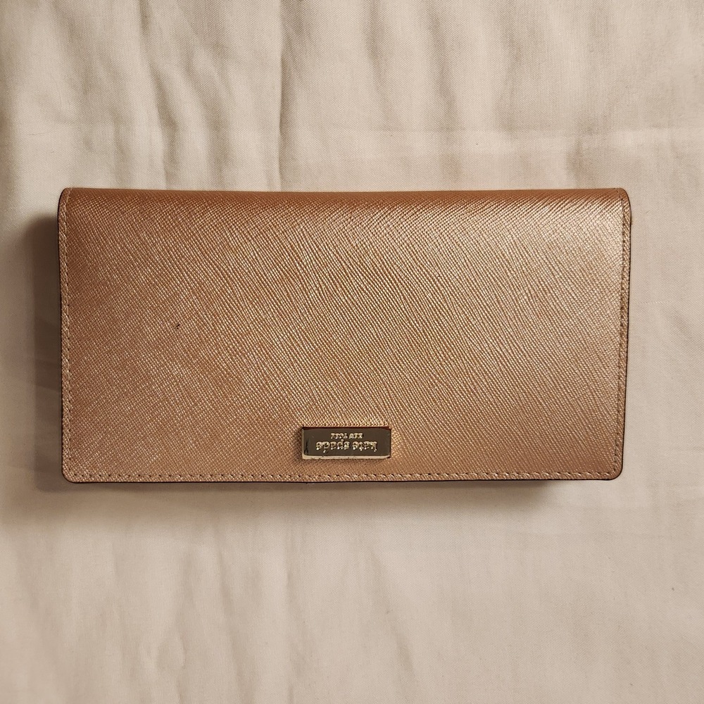 Kate Spade Laurel Way Stacy Wallet Metallic Rose Gold Saffiano Leather Bifold